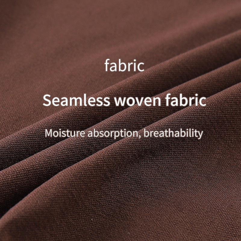 Brown woven fabric with text highlighting its properties