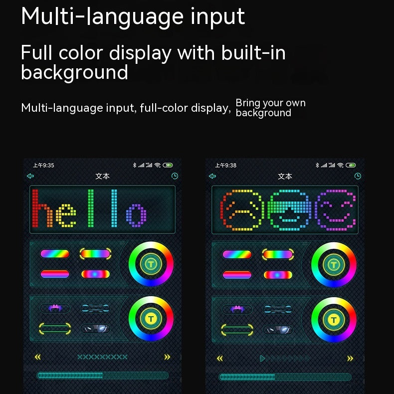 Multilingual input system with full-color display on a black background