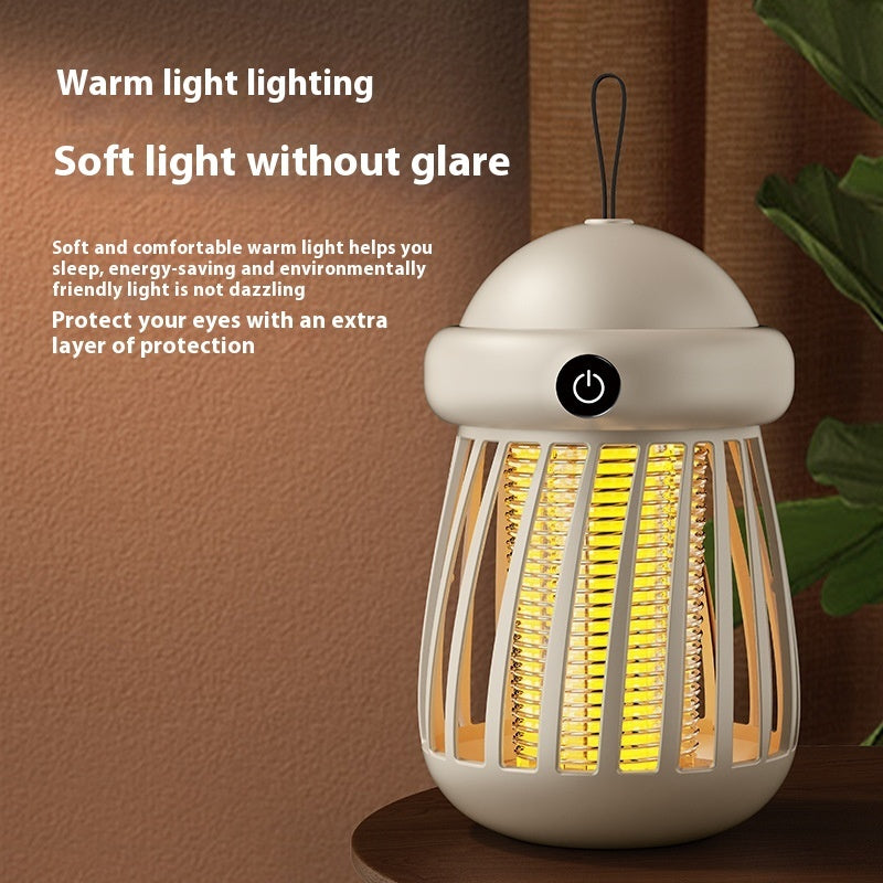 White outdoor light fixture with warm yellow light on a brown background