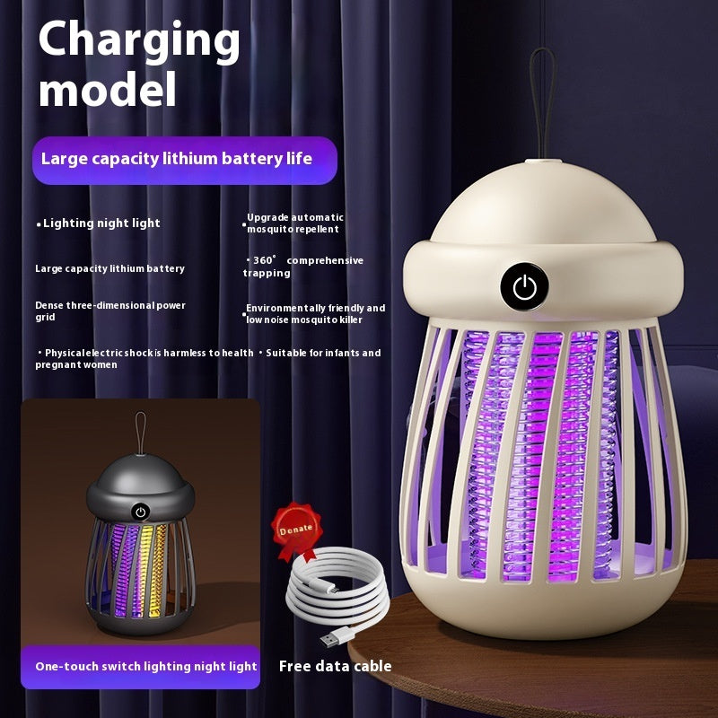 Insect repellent lamp with charging cable on a dark background
