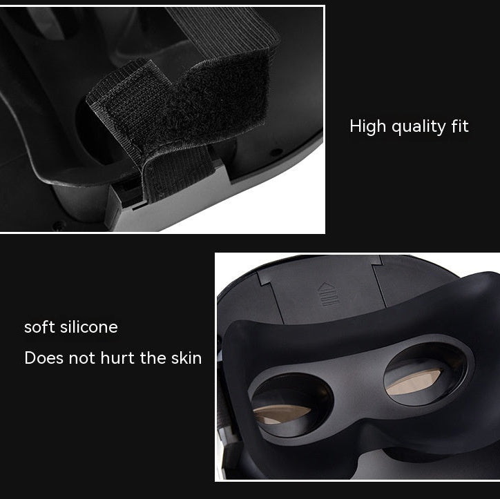 Black close up product with text highlighting 'High quality fit' and 'soft silicone does not hurt the skin'.