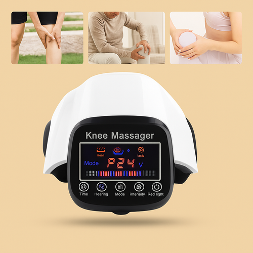 Knee massager with digital display on a beige background