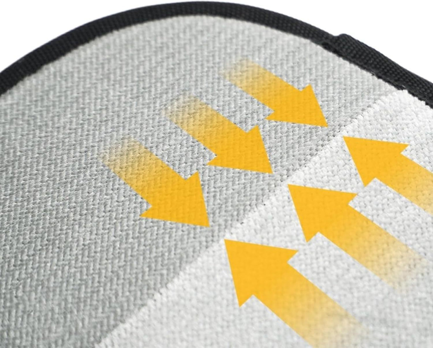 Close-up of a gray surface with yellow arrows pointing in different directions.