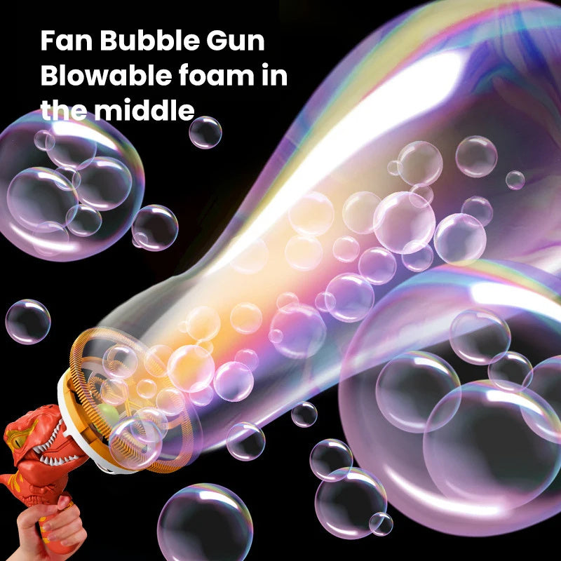 Bubble gun with rainbow colors and bubbles on a black background