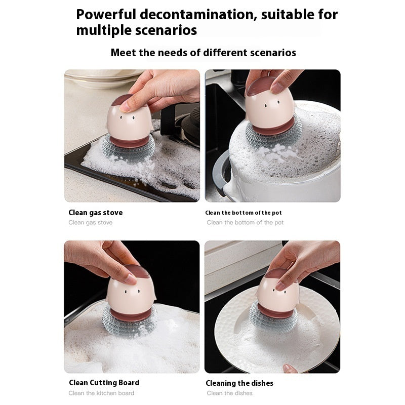 Cleaning tool being used on various surfaces with text highlighting its versatility.