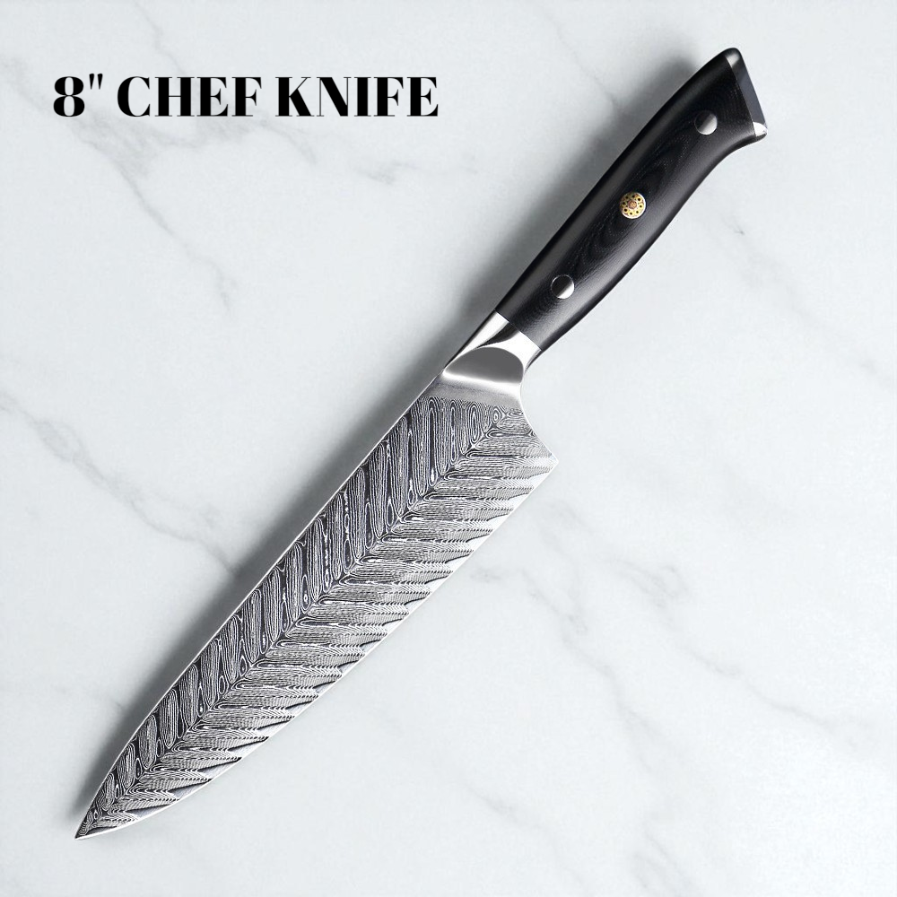 PROFESSIONAL DAMASCUS KITCHEN KNIFE SET – FISH BONE PATTERN