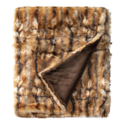 Brown faux fur blanket with a white background