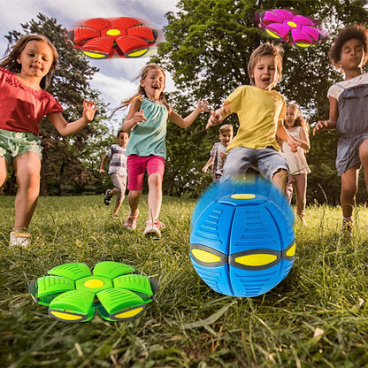 Children playing with a blue robot ball in a grassy field with additional robot ball designs inset.