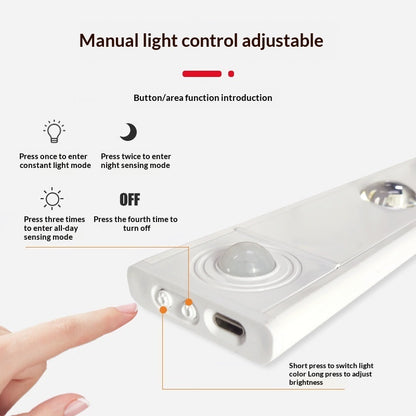 Manual light control adjustable device with button functions on a white background