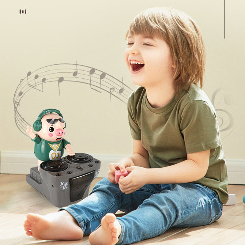 Child playing with a toy music box on the floor