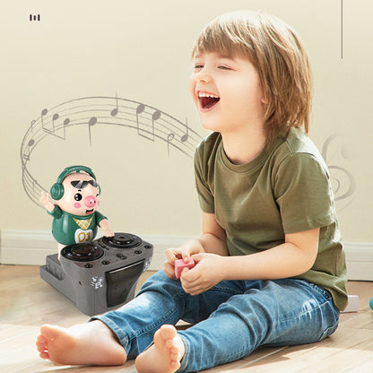 Child playing with a toy music box on the floor
