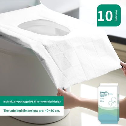Disposable toilet seat cover with packaging and extended design details.