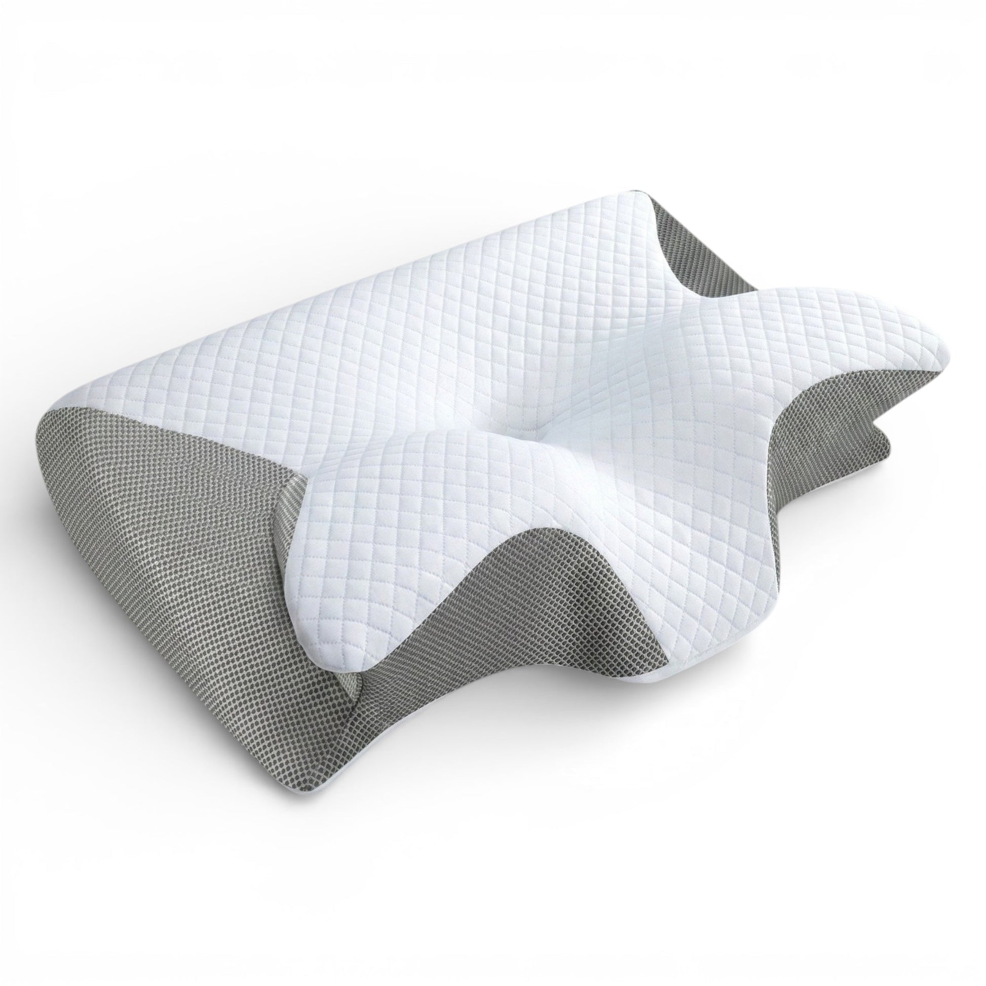 White and gray pillow on a white background