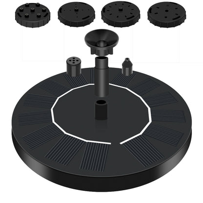 Black circular solar panel with multiple attachments on a white background