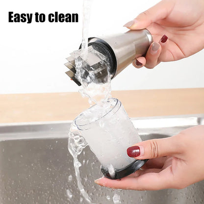 Person washing a glass with a cleaning tool over a sink, with text 'Easy to clean' above.