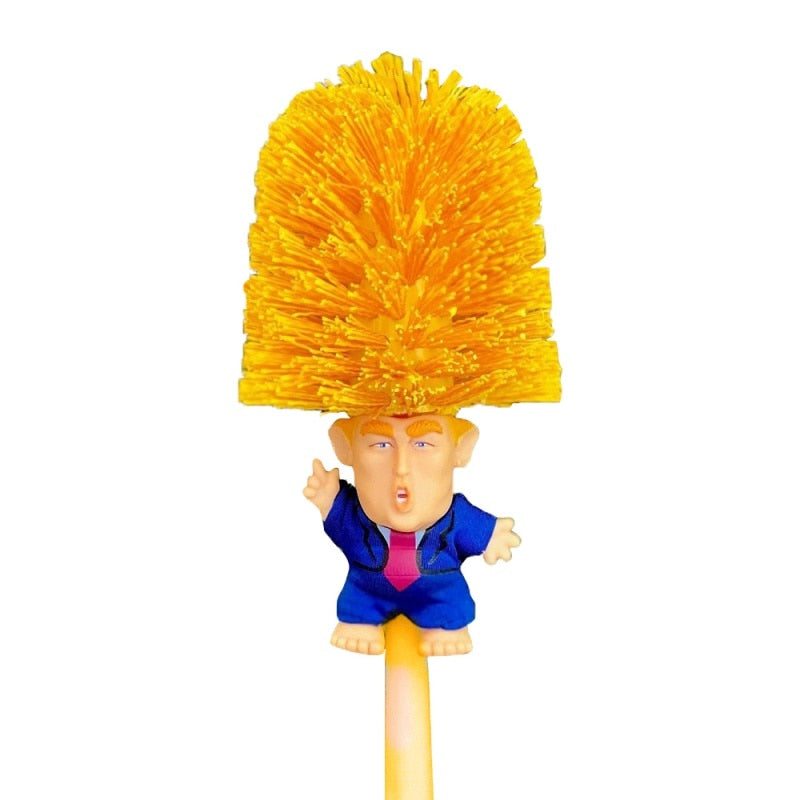 Toy figure with a large yellow hairbrush on a white background