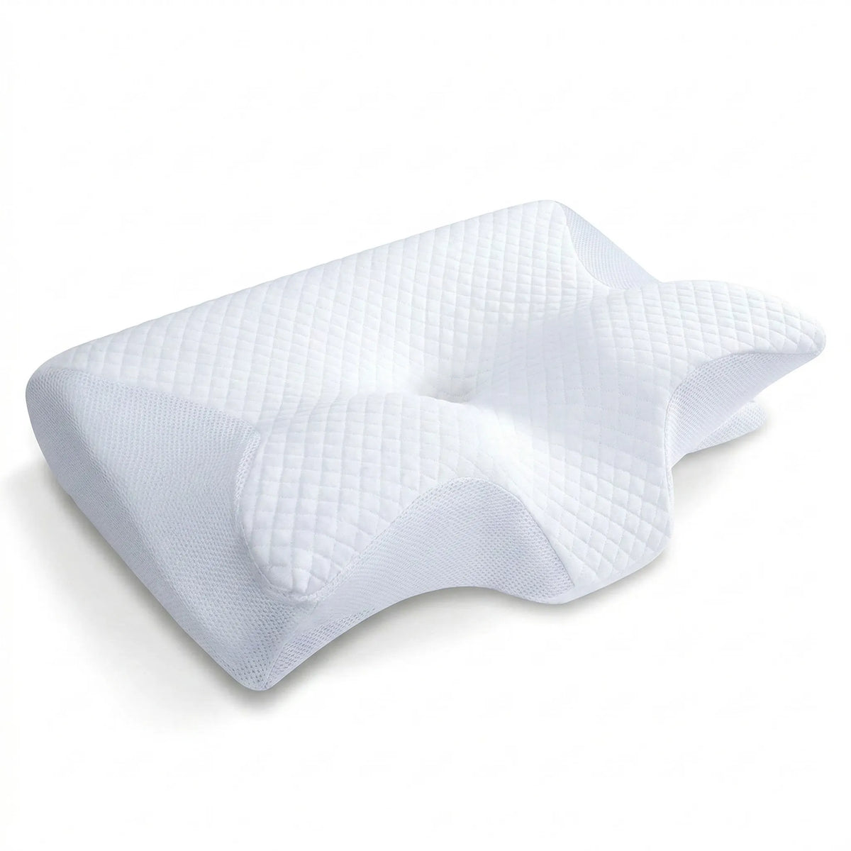 White pillow with a textured surface on a white background