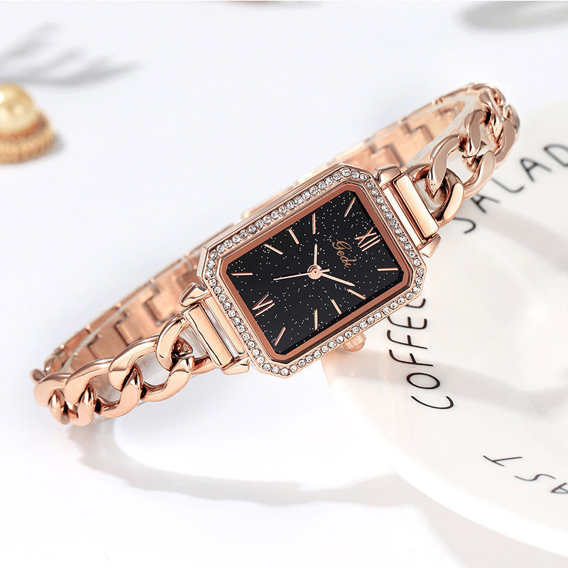 LUXURY WATCH WITH RHINESTONES & DENIM STRAP