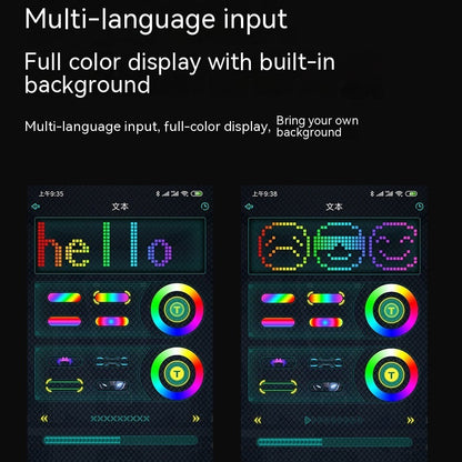 Multilingual input system with full-color display on a black background