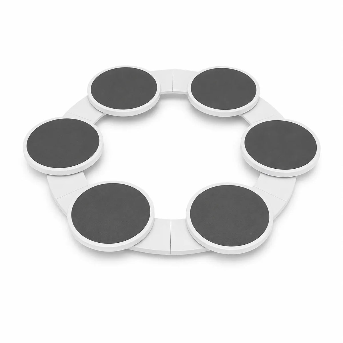 A circular white ring with six evenly spaced dark gray circular pads, shown on a clean white background.
