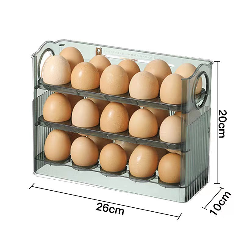 Egg storage container with eggs and dimensions labeled