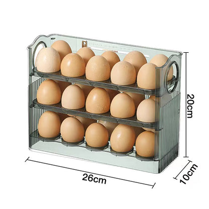Egg storage container with eggs and dimensions labeled