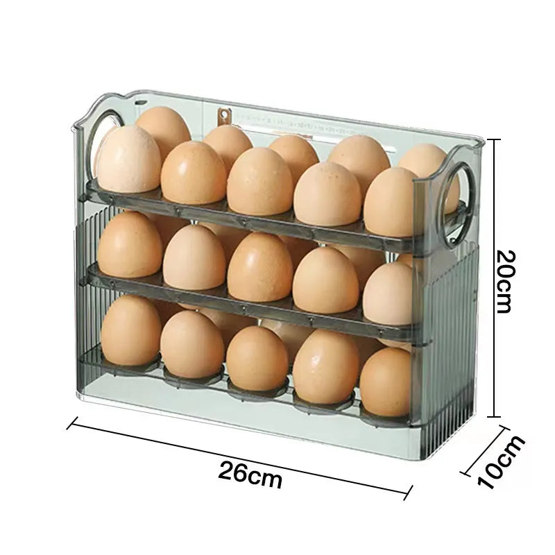 Egg storage container with eggs and dimensions labeled