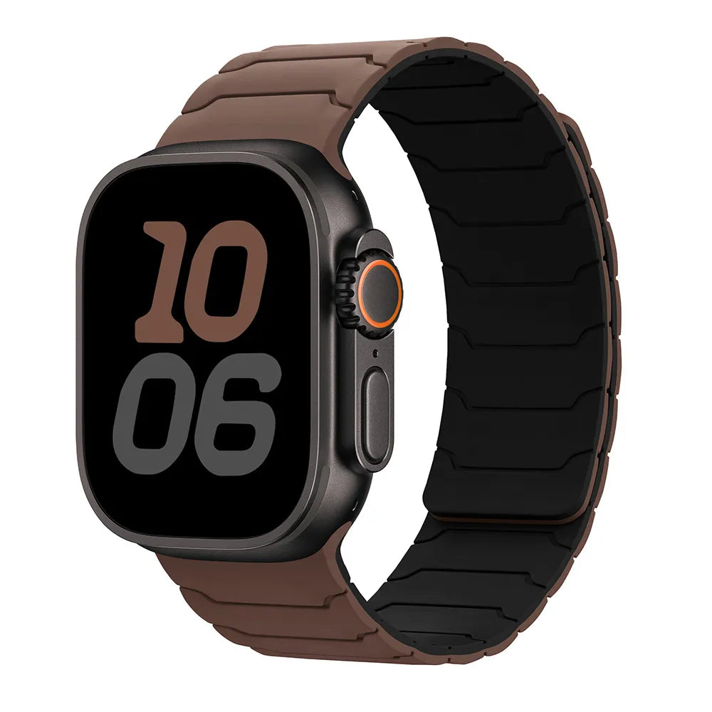 Smartwatch with a brown and black band on a white background