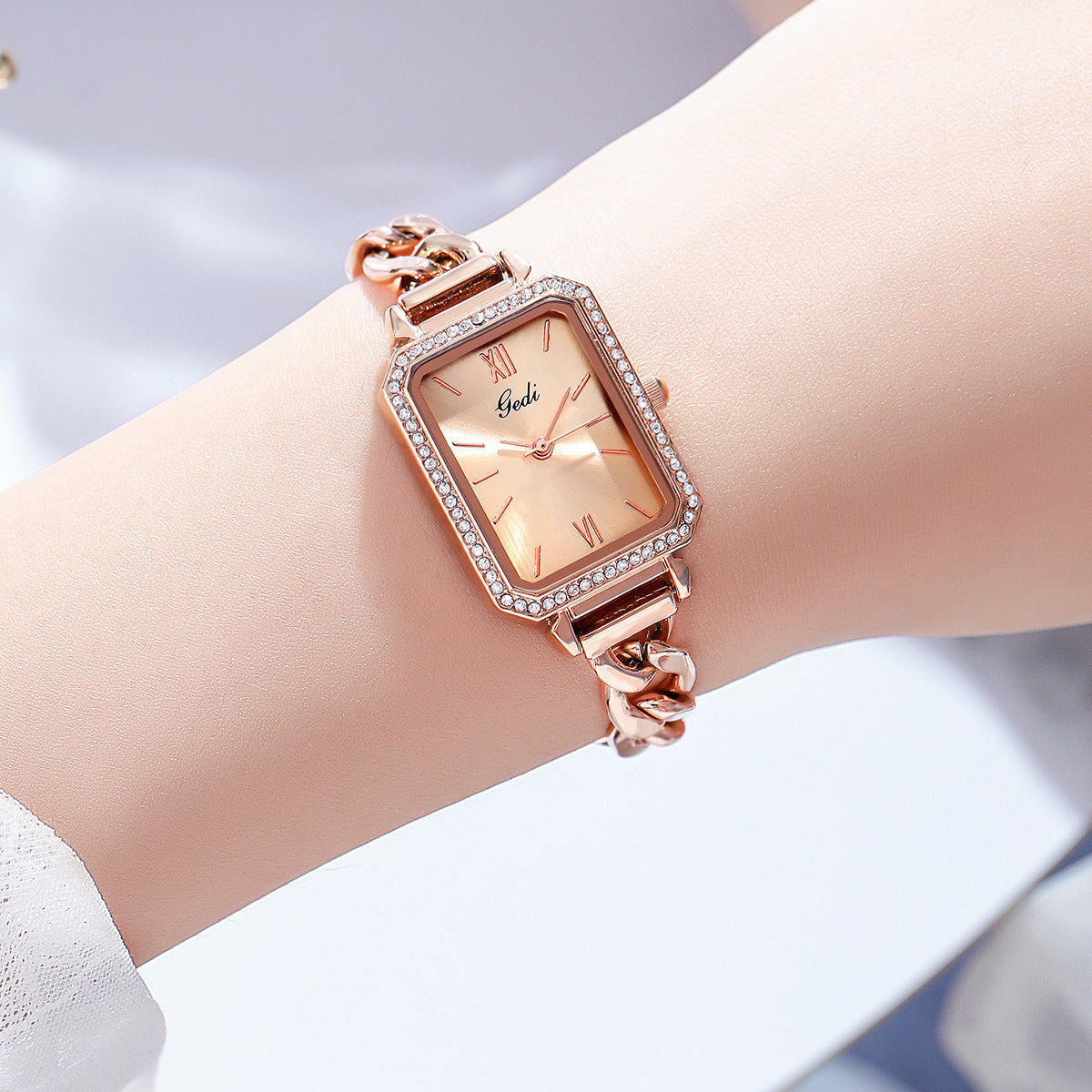 LUXURY WATCH WITH RHINESTONES & DENIM STRAP