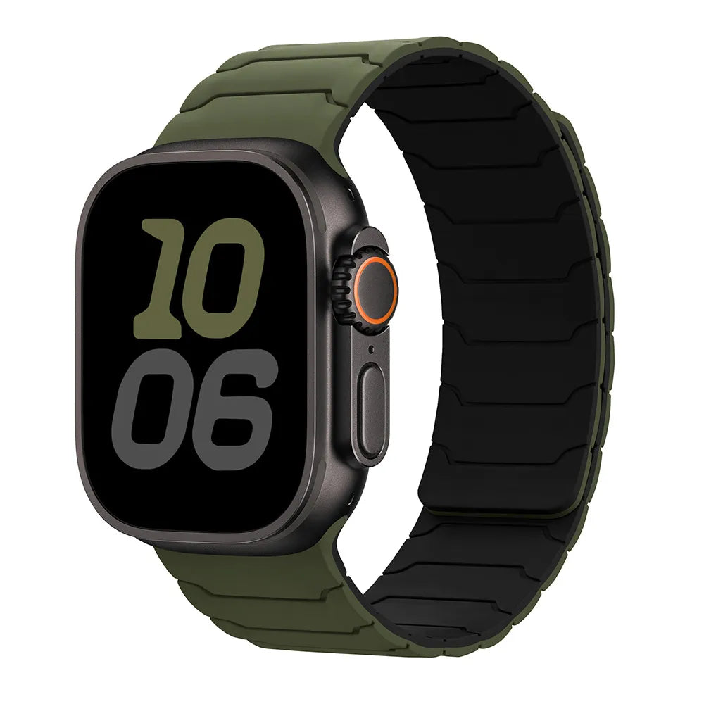 Smartwatch with a black and green band on a white background