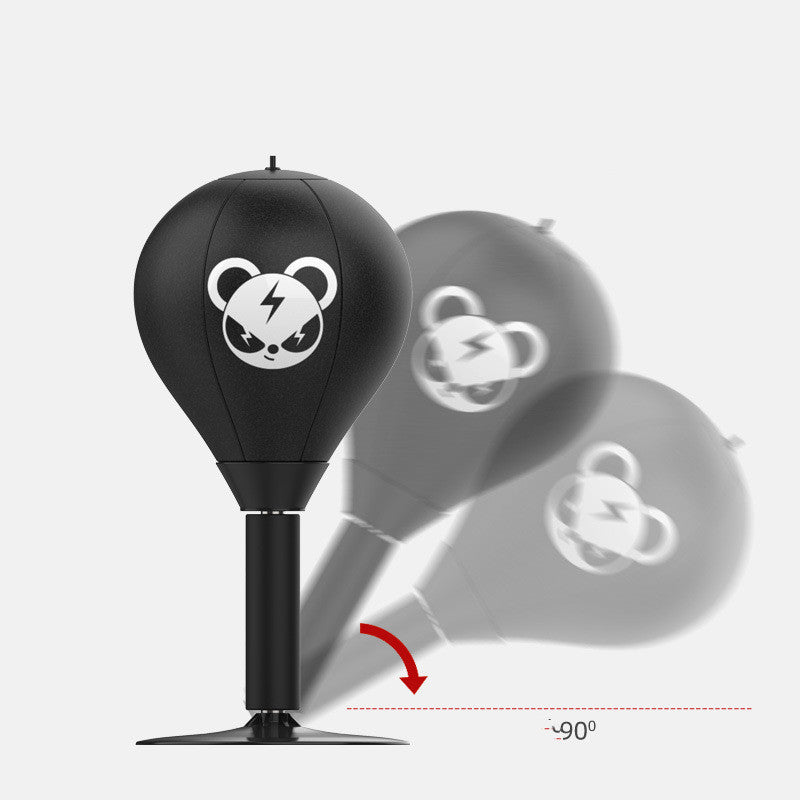 Black punching bag with a logo on a white background