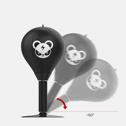 Black punching bag with a logo on a white background