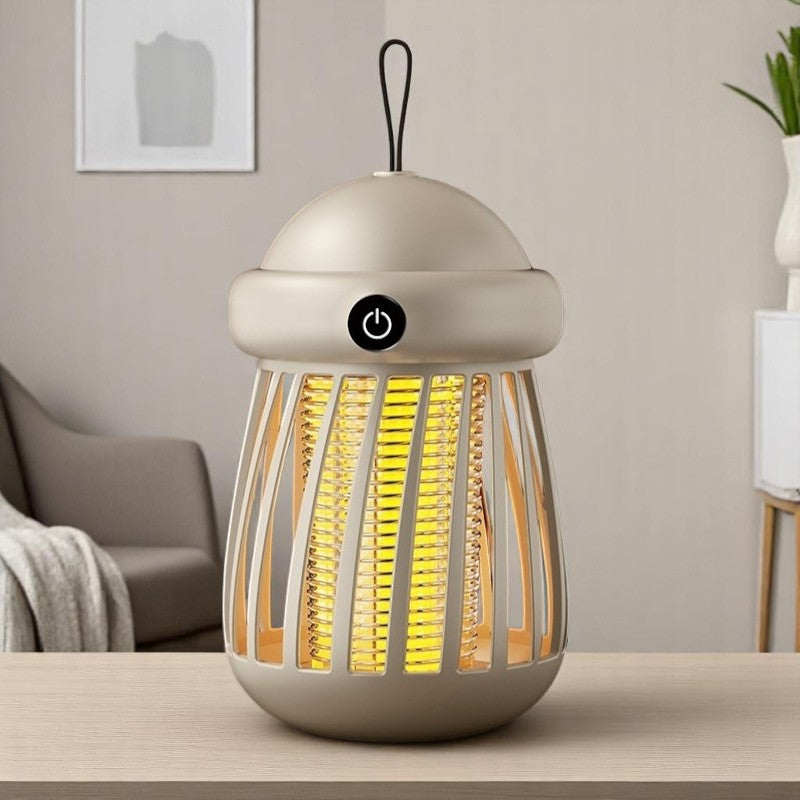 Modern lamp with power indicator on a table in a room setting