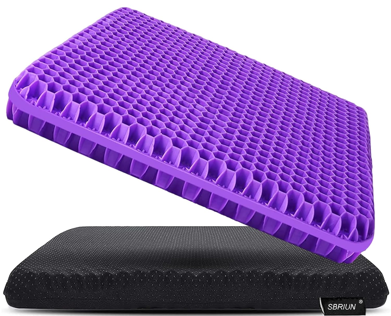 Purple and black cushion with honeycomb pattern on a white background