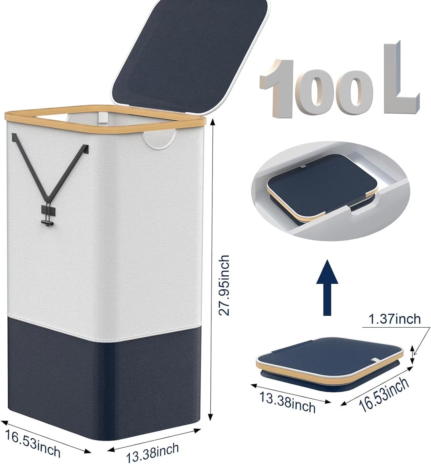 LAUNDRY HAMPER WITH LID 100L