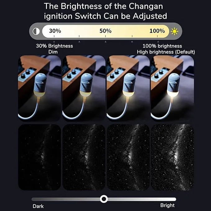 Adjustment of Changan ignition switch brightness with visual examples and a scale.