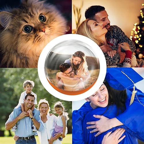 Collage of a cat, a family with a baby, a family with children, and a person in a blue graduation gown.