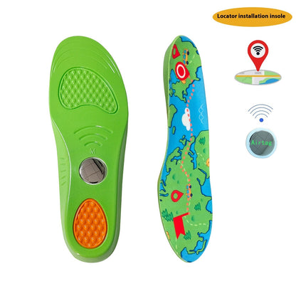 Colorful insole with map design and locator installation illustration on a white background