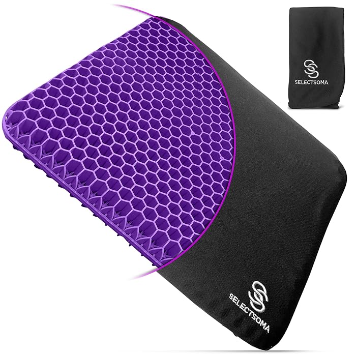 Black and purple seat cushion with 'SELECTSOMA' branding on a white background