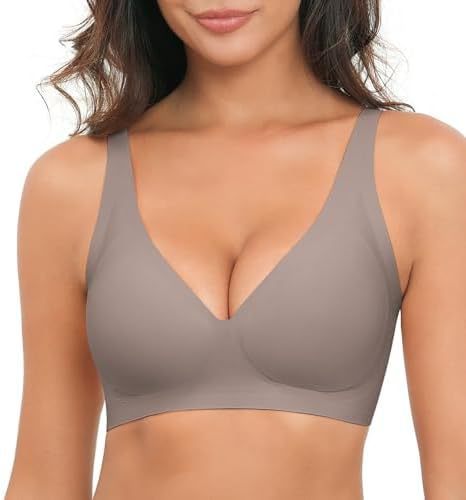 Brown bra worn by a model on a white background