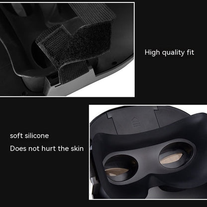 Black close up product with text highlighting 'High quality fit' and 'soft silicone does not hurt the skin'.