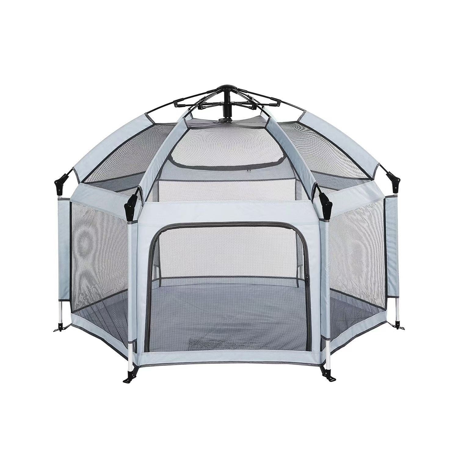 Pet playpen with mesh sides on a white background