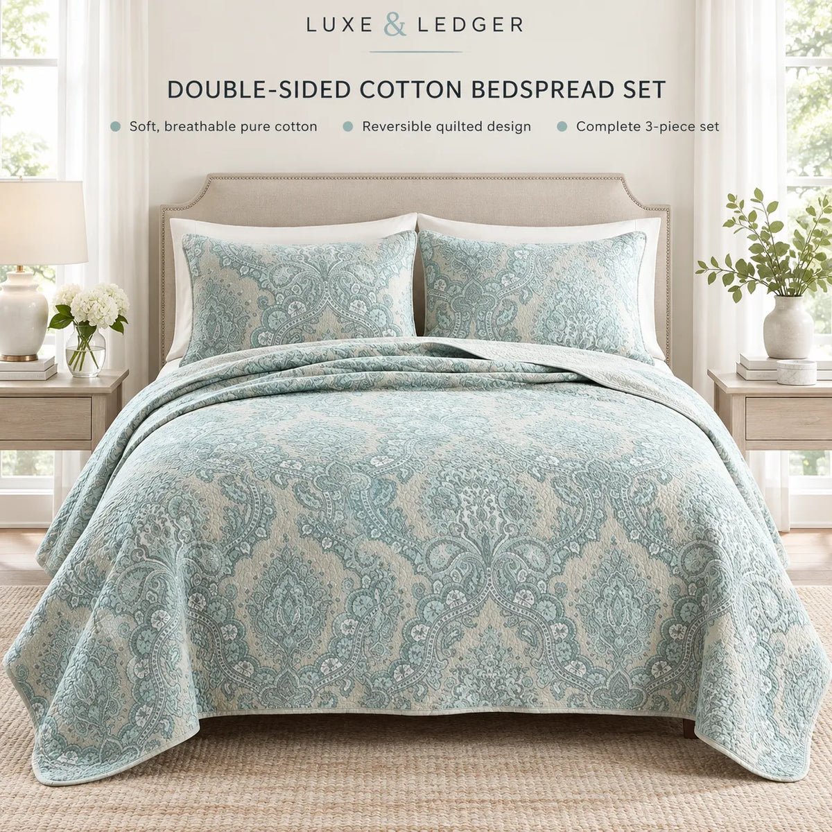 DOUBLE-SIDED PURE COTTON BEDSPREAD SET