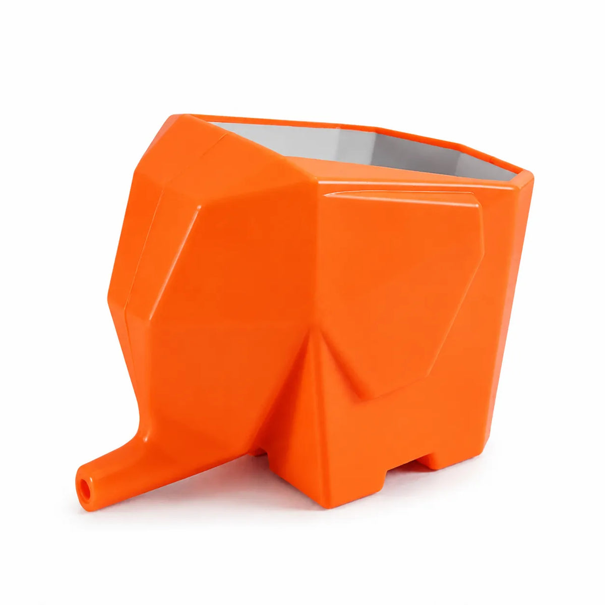 Bright orange elephant-shaped planter on a clean white background.