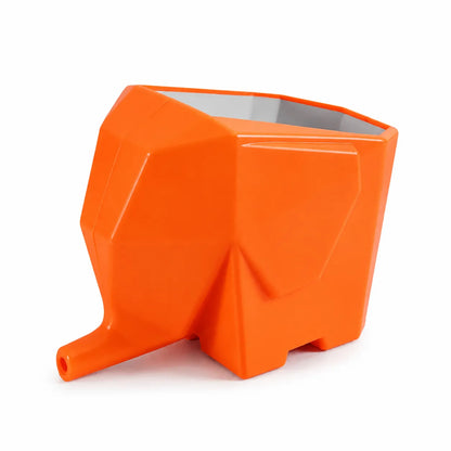 Bright orange elephant-shaped planter on a clean white background.
