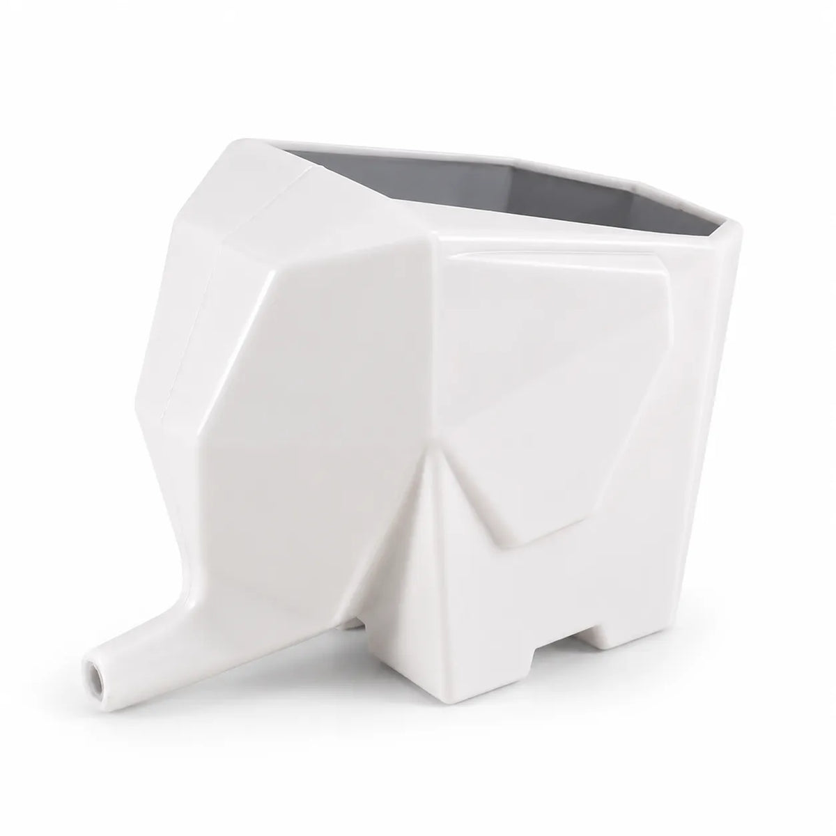 A white geometric elephant-shaped planter with a faceted, modern design, shown on a clean white background.