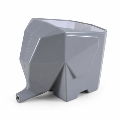 A gray geometric elephant-shaped planter or container with a faceted, low-poly design, shown on a plain white background.