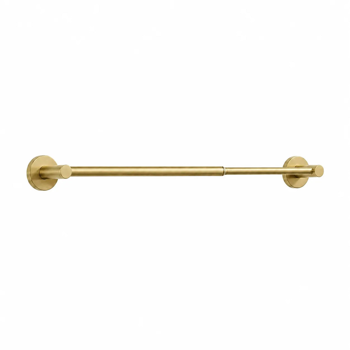 A single horizontal bathroom towel bar in a brushed brass or gold finish, shown against a plain white background.