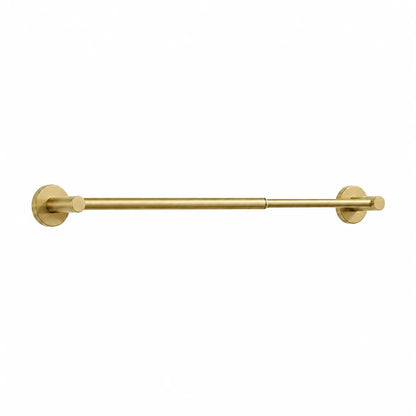 A single horizontal bathroom towel bar in a brushed brass or gold finish, shown against a plain white background.