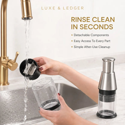 CHOPSNAP™ easy cleaning — detachable components rinsed under running water at kitchen sink